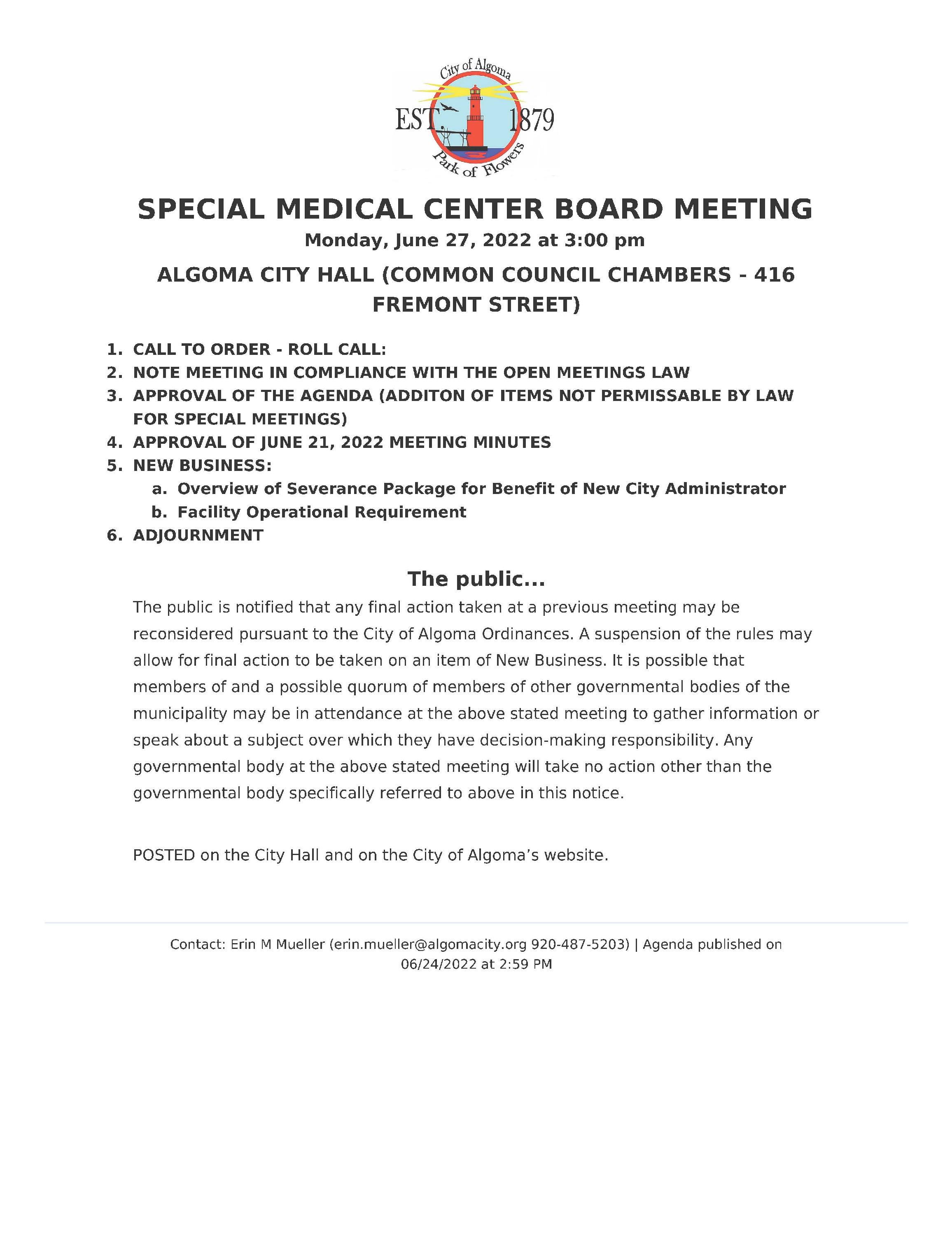 2022.06.27 Special Medical Center Board Meeting
